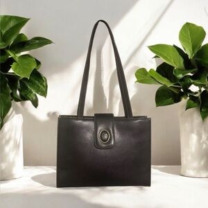 GIANNI VALENTINO Vintage Black Leather Shoulder Tote